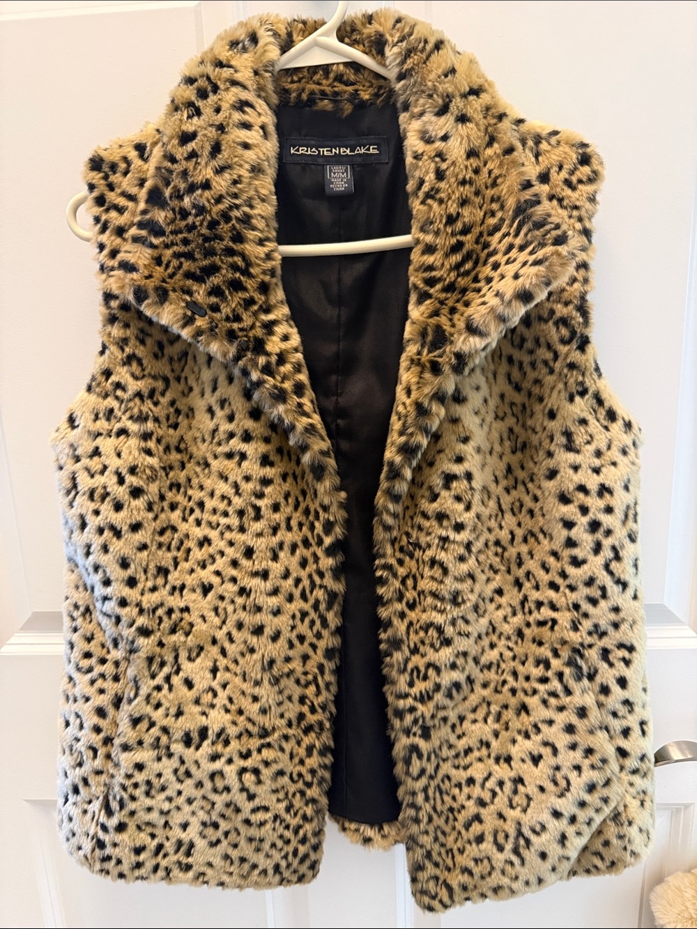 Kristen Blake Leopard Print Faux Fur Vest in Tan and Black